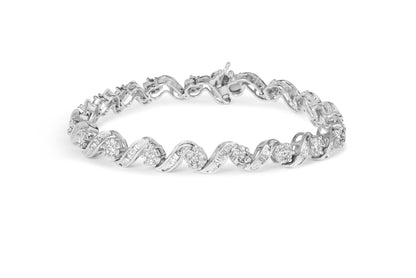 14K White Gold 2.00 Cttw Diamond Cluster and Spiral Link Bracelet (I-J Color, I1-I2 Clarity) - 7" by Bids.com