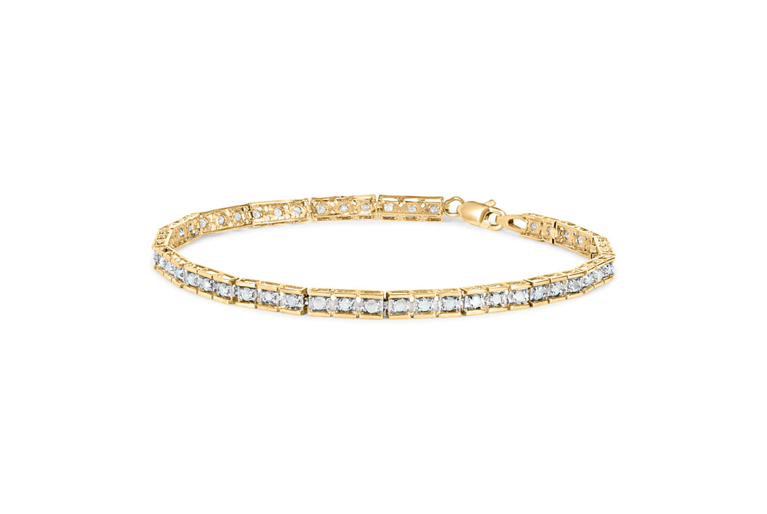 10K Yellow Gold 1.0 Cttw Round Diamond Pave Link Bracelet by Bids.com
