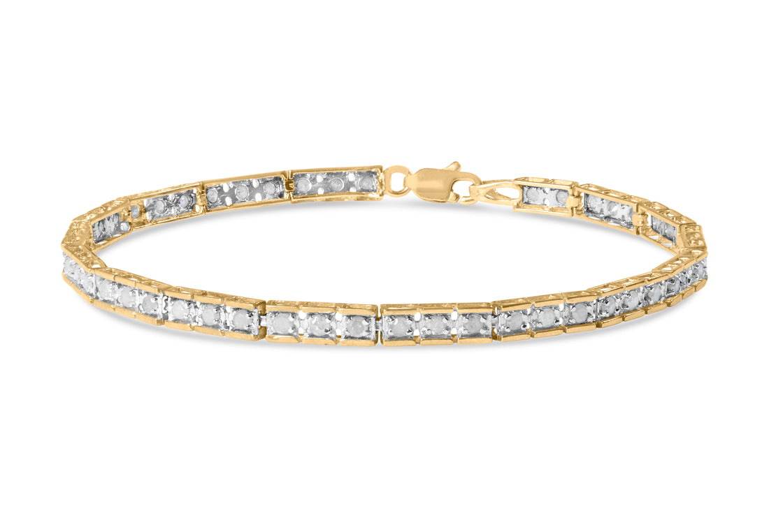 10K Yellow Gold 1.0 Cttw Round Diamond Pave Link Bracelet by Bids.com