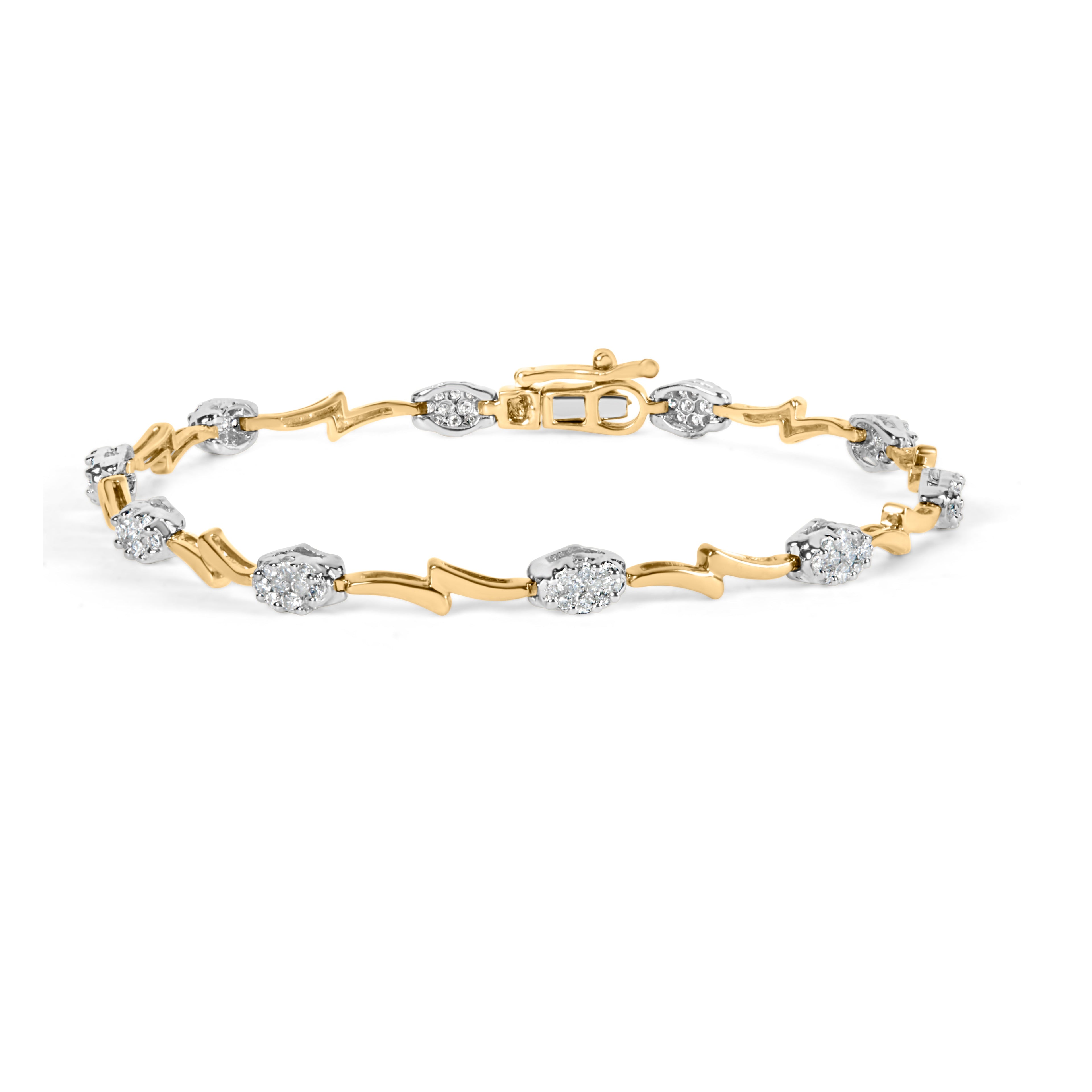 10K White and Yellow Gold 1.00 Cttw Diamond Oval Shaped Cluster Link Bracelet (I-J Color, SI2-I1 Clarity) - 7" Inches by Bids.com