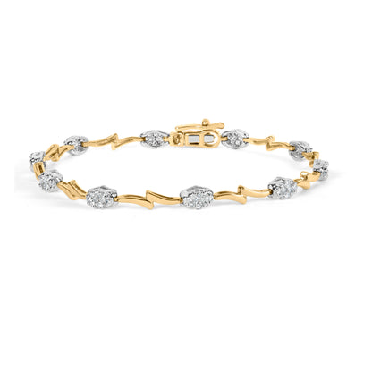 10K White and Yellow Gold 1.00 Cttw Diamond Oval Shaped Cluster Link Bracelet (I-J Color, SI2-I1 Clarity) - 7" Inches by Bids.com