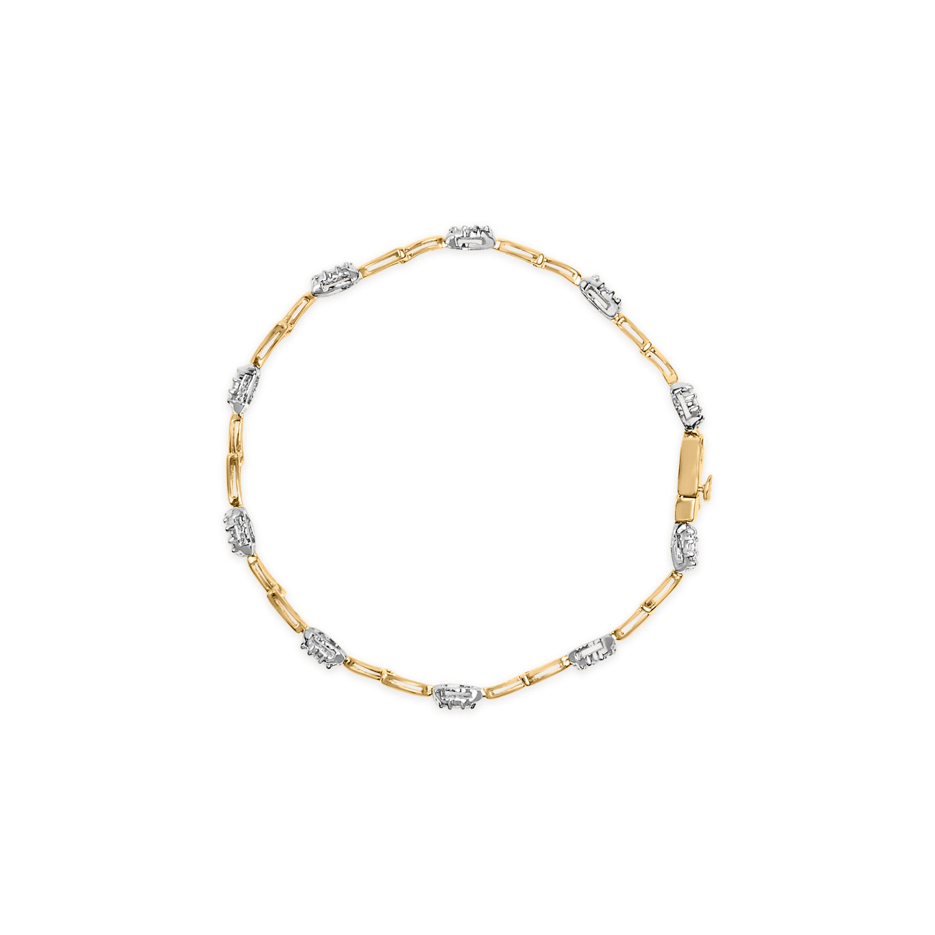10K White and Yellow Gold 1.00 Cttw Diamond Oval Shaped Cluster Link Bracelet (I-J Color, SI2-I1 Clarity) - 7" Inches by Bids.com
