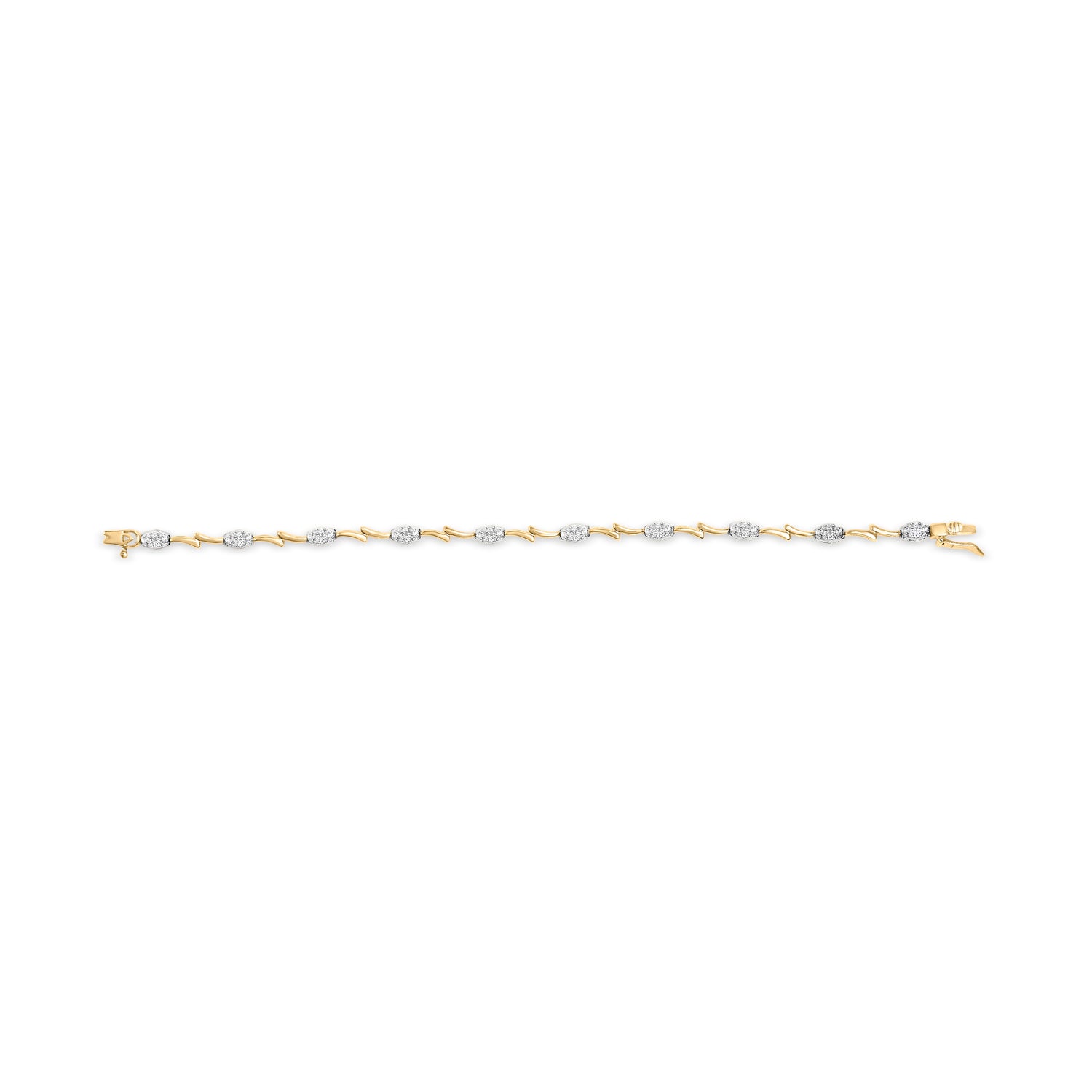 10K White and Yellow Gold 1.00 Cttw Diamond Oval Shaped Cluster Link Bracelet (I-J Color, SI2-I1 Clarity) - 7" Inches by Bids.com