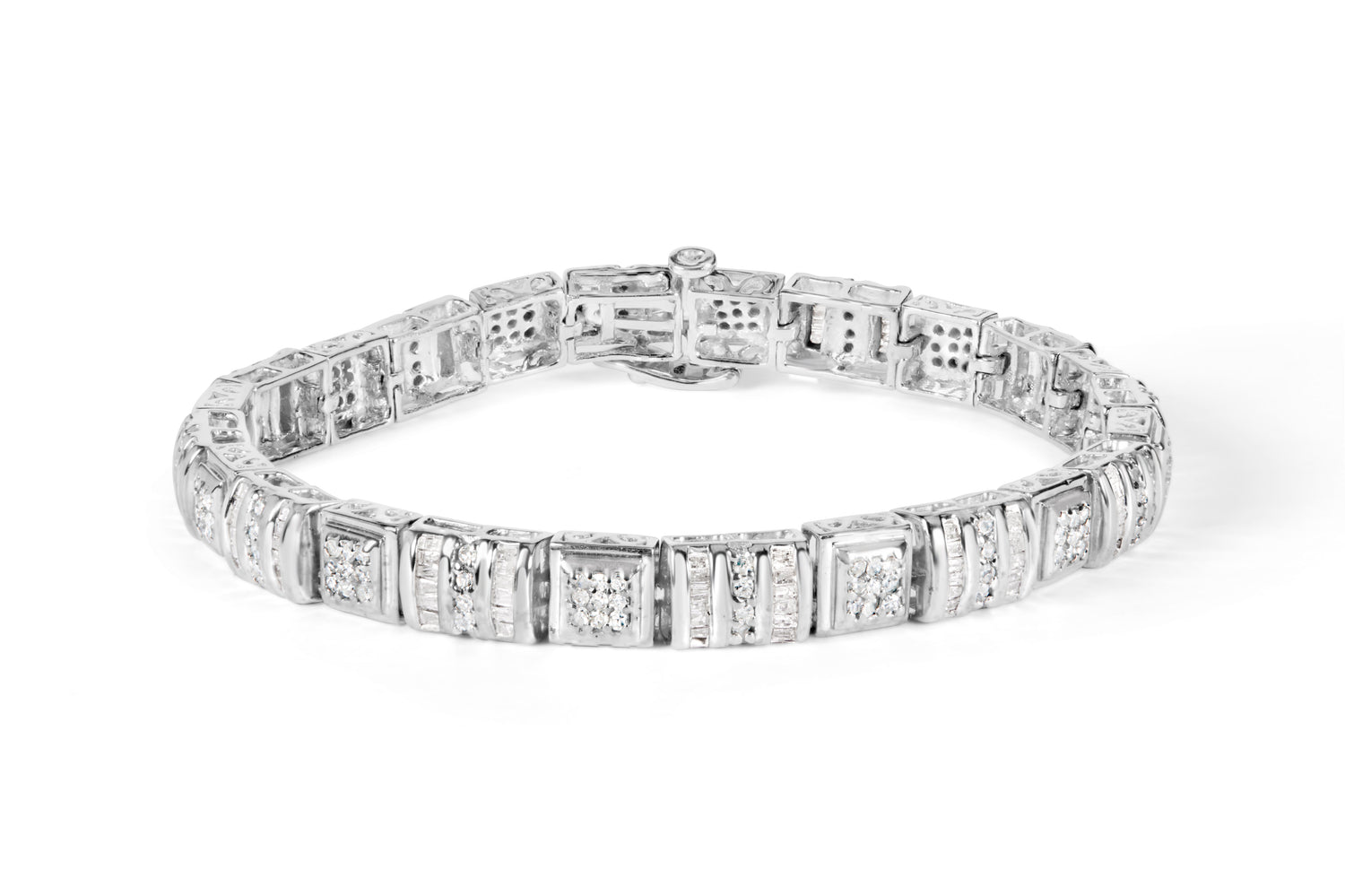 10K White Gold Round and Baguette Cut Diamond Bracelet (2.00 cttw, H-I Color, I2-I3 Clarity) by Bids.com