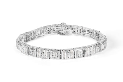 10K White Gold Round and Baguette Cut Diamond Bracelet (2.00 cttw, H-I Color, I2-I3 Clarity) by Bids.com