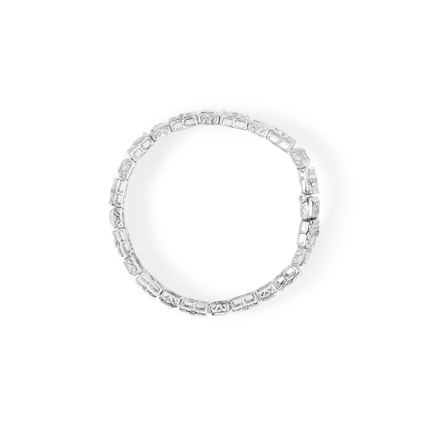 10K White Gold Round and Baguette Cut Diamond Bracelet (2.00 cttw, H-I Color, I2-I3 Clarity) by Bids.com