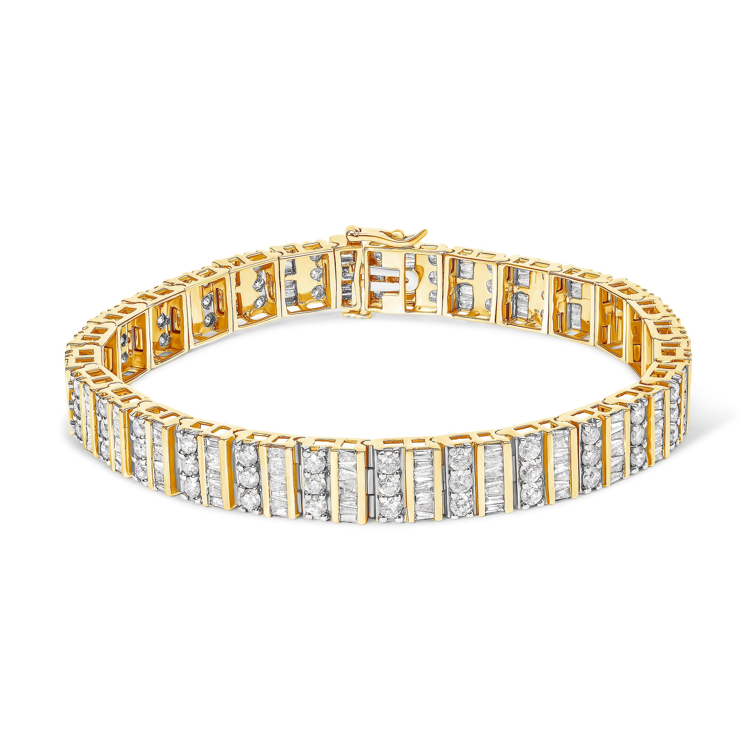 14K Yellow Gold 5.50 Cttw Round and Baguette Diamond Link Bracelet by Bids.com