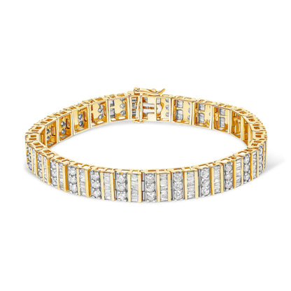 14K Yellow Gold 5.50 Cttw Round and Baguette Diamond Link Bracelet by Bids.com