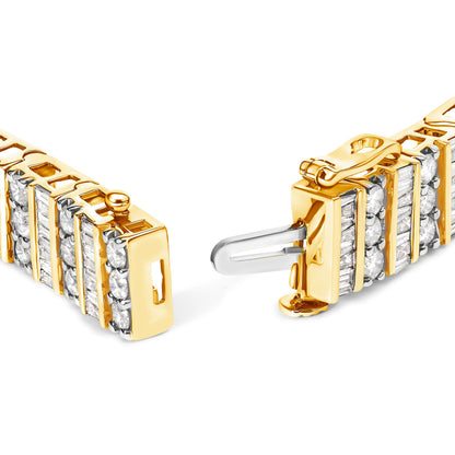 14K Yellow Gold 5.50 Cttw Round and Baguette Diamond Link Bracelet by Bids.com