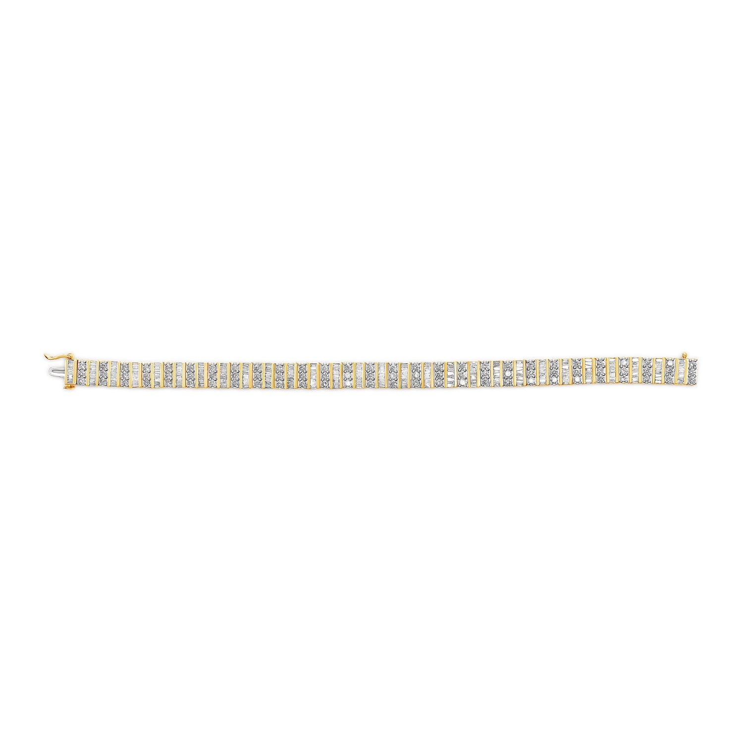 14K Yellow Gold 5.50 Cttw Round and Baguette Diamond Link Bracelet by Bids.com