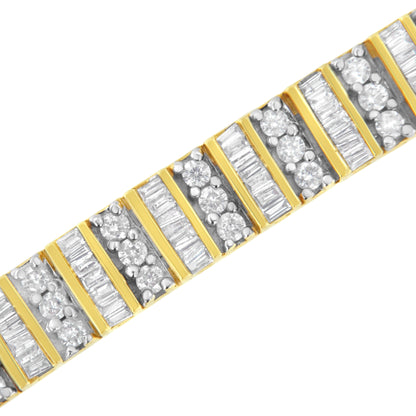 14K Yellow Gold 5.50 Cttw Round and Baguette Diamond Link Bracelet by Bids.com