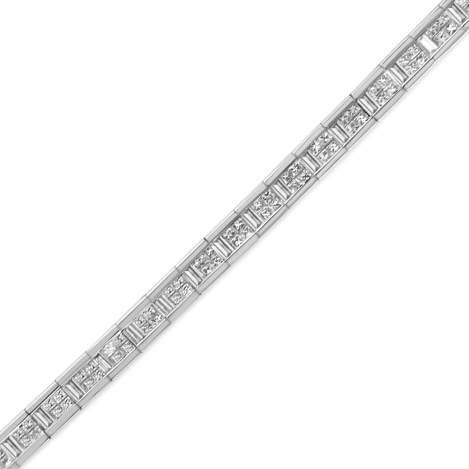 14K White Gold 4 3/8 Cttw Alternating Invisible Set Princess and Baguette Diamond Tennis Bracelet (G-H Color, VS1-VS2 Clarity) - Size 7" by Bids.com