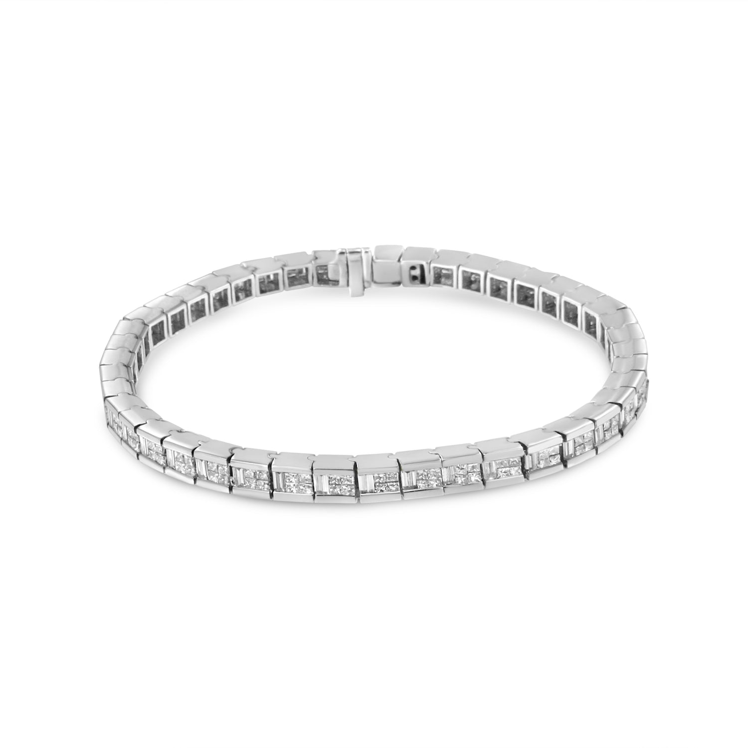 14K White Gold 4 3/8 Cttw Alternating Invisible Set Princess and Baguette Diamond Tennis Bracelet (G-H Color, VS1-VS2 Clarity) - Size 7" by Bids.com