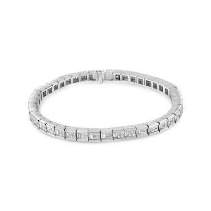 14K White Gold 4 3/8 Cttw Alternating Invisible Set Princess and Baguette Diamond Tennis Bracelet (G-H Color, VS1-VS2 Clarity) - Size 7" by Bids.com