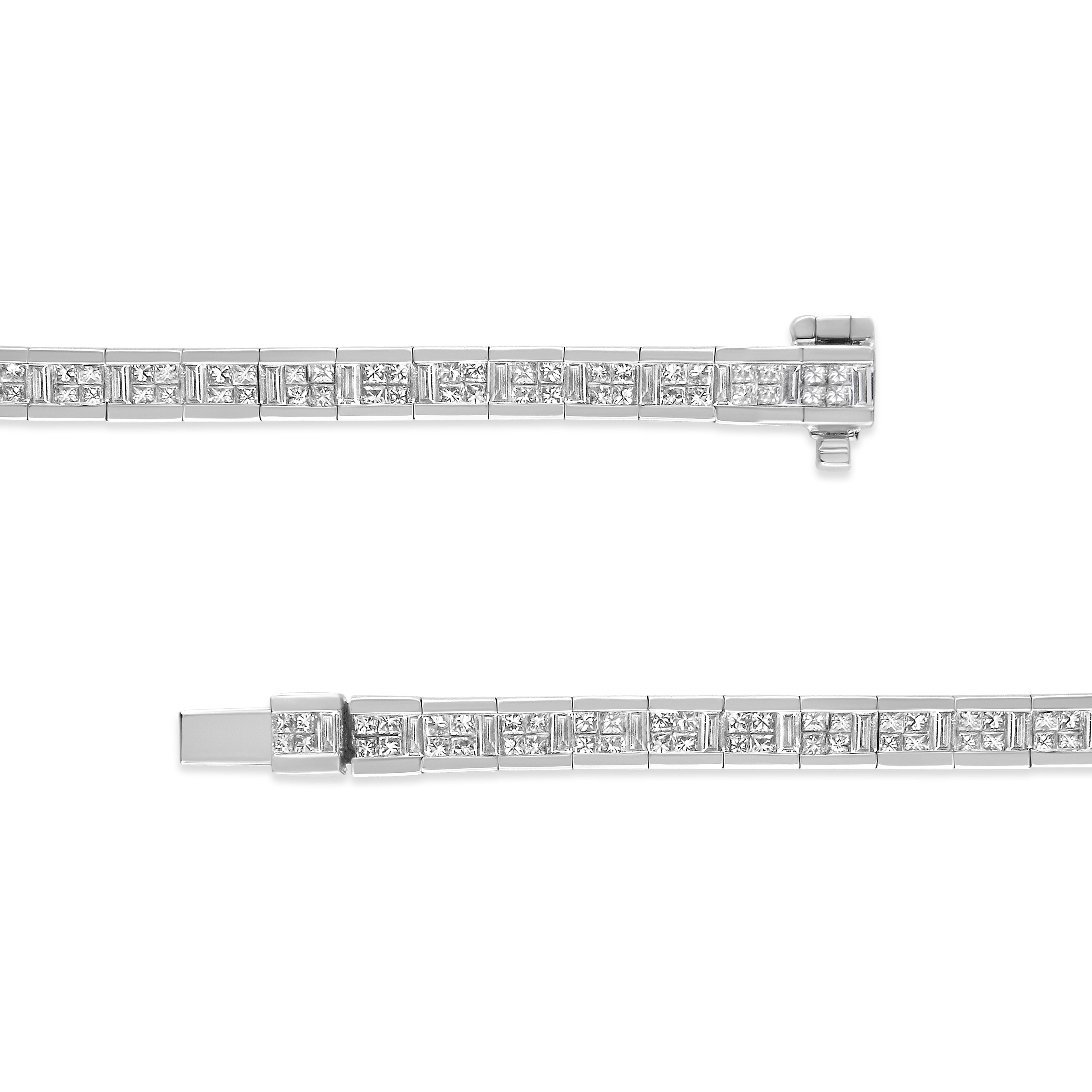 14K White Gold 4 3/8 Cttw Alternating Invisible Set Princess and Baguette Diamond Tennis Bracelet (G-H Color, VS1-VS2 Clarity) - Size 7" by Bids.com