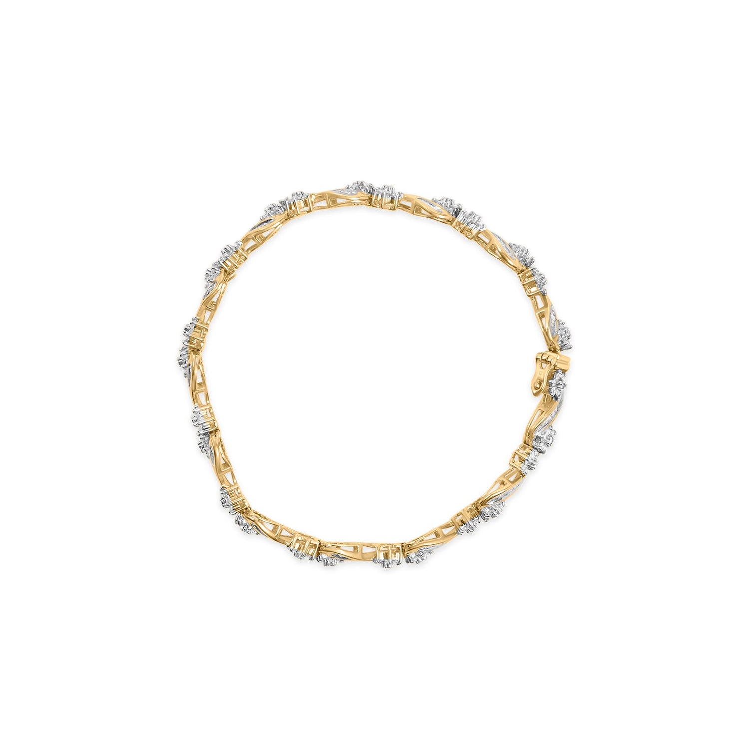 10k Yellow Gold 3.00 Cttw Round-Cut and Baguette-Cut Floral Link 7.25" Bracelet (I-J Color, I1-I2 Clarity) by Bids.com