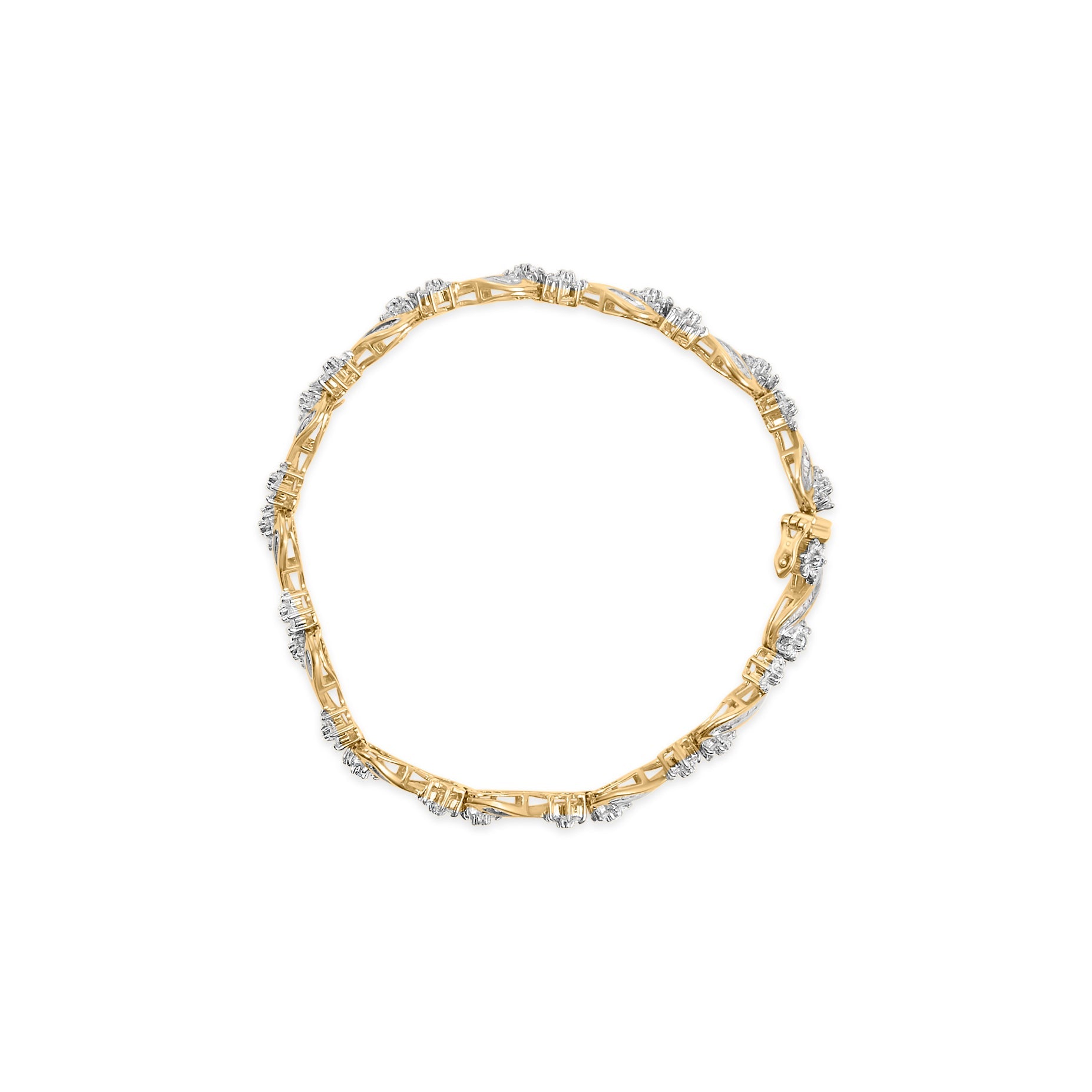 10k Yellow Gold 3.00 Cttw Round-Cut and Baguette-Cut Floral Link 7.25" Bracelet (I-J Color, I1-I2 Clarity) by Bids.com