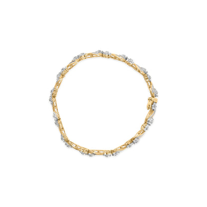 10k Yellow Gold 3.00 Cttw Round-Cut and Baguette-Cut Floral Link 7.25" Bracelet (I-J Color, I1-I2 Clarity) by Bids.com