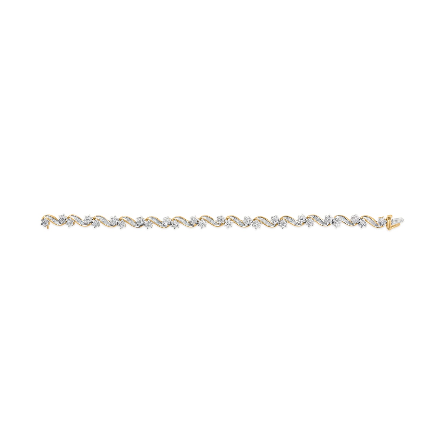 10k Yellow Gold 3.00 Cttw Round-Cut and Baguette-Cut Floral Link 7.25" Bracelet (I-J Color, I1-I2 Clarity) by Bids.com