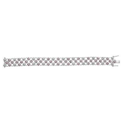14K White Gold Pink Sapphire and Diamond Floral Lattice Link Bracelet - 7.25" Inches by Bids.com