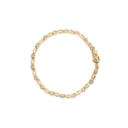 10k Yellow Gold 1.00 Cttw Round-Cut Diamond Floral S-Link 7.50" Bracelet (I-J Color, I2-I3 Clarity) by Bids.com