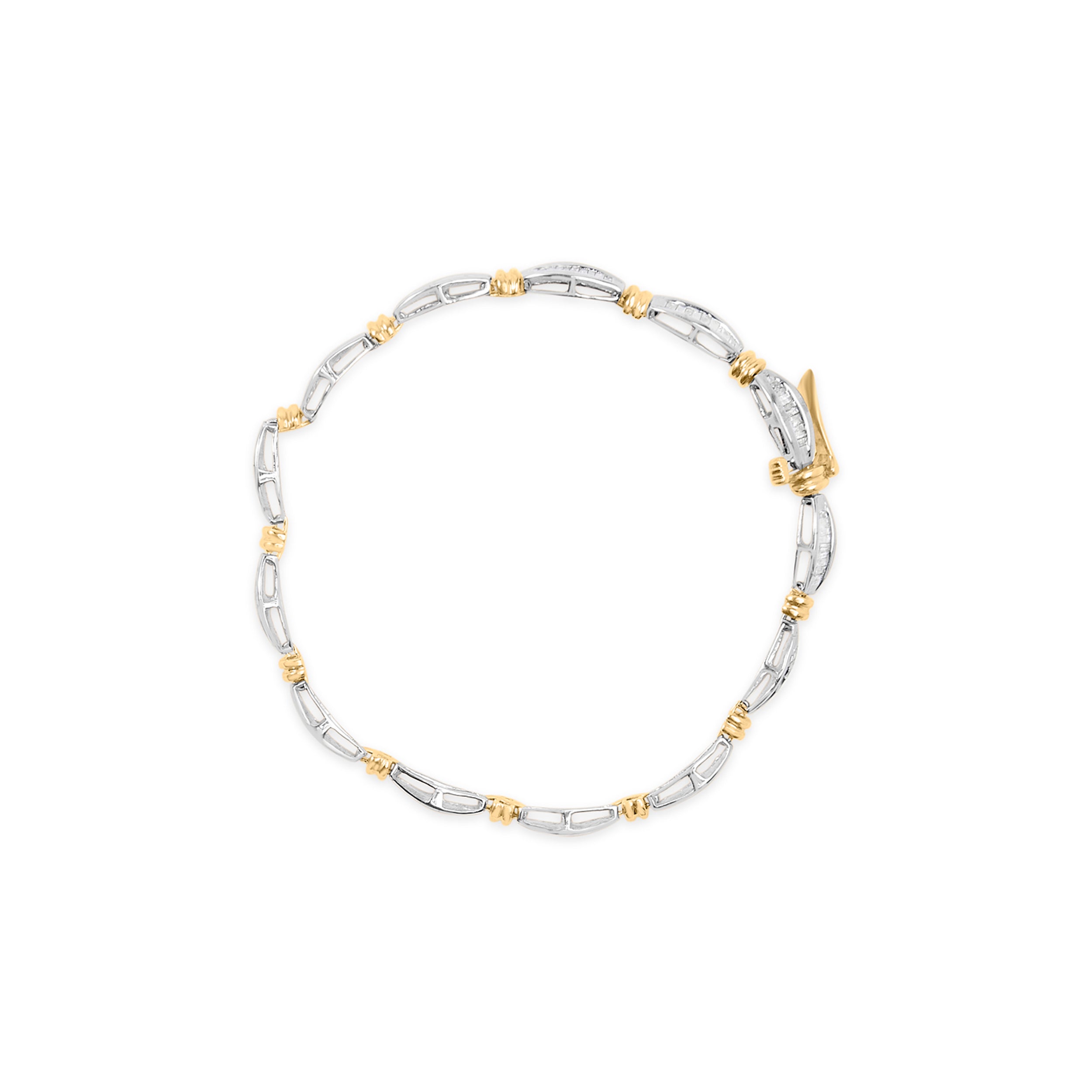 10K Two-Tone Gold 2.0 Cttw Baguette Diamond Channel Link Bracelet by Bids.com