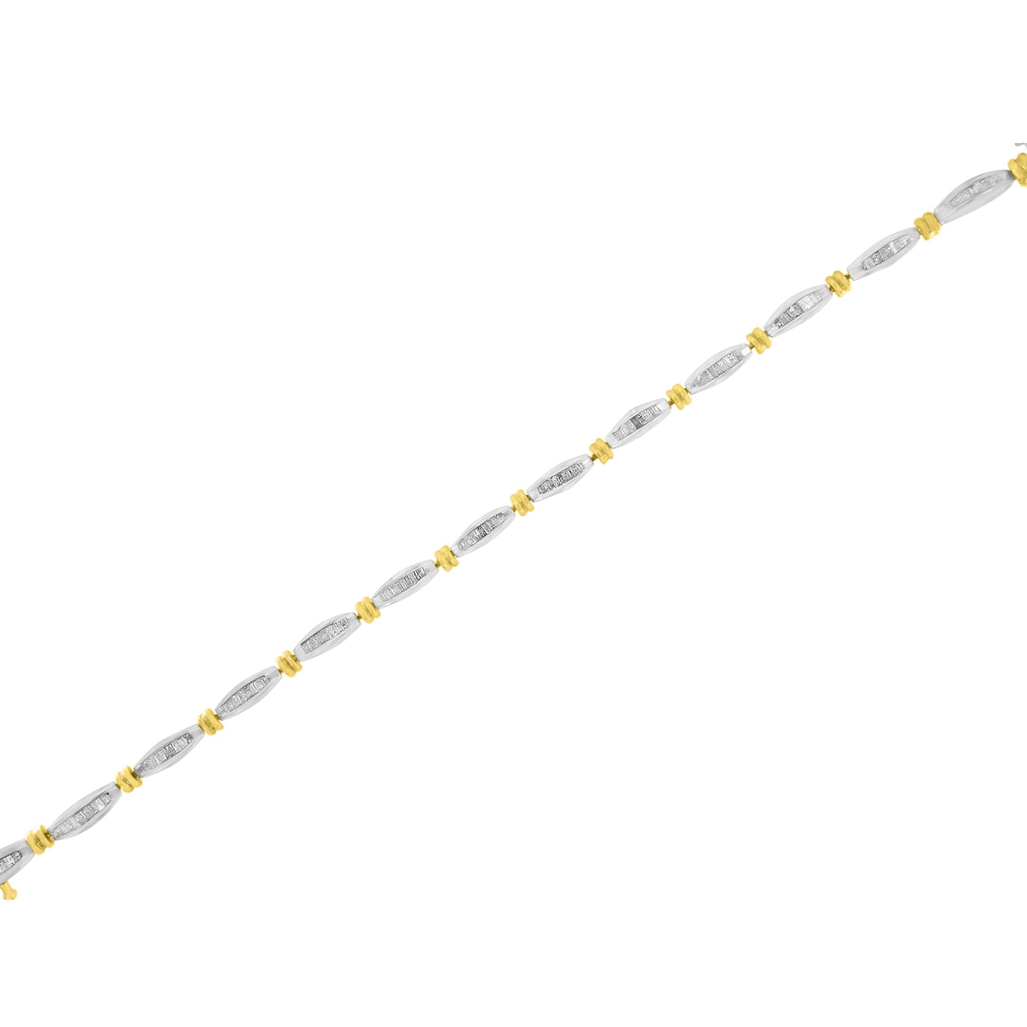 10K Two-Tone Gold 2.0 Cttw Baguette Diamond Channel Link Bracelet by Bids.com