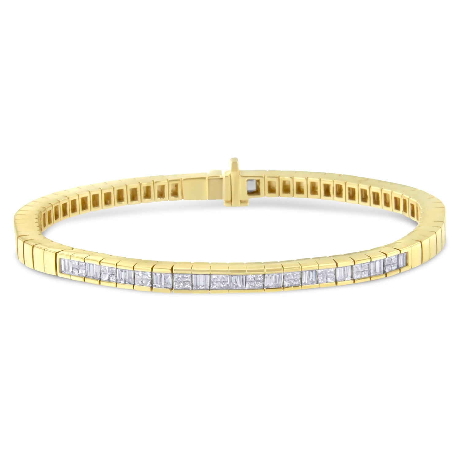 14K Yellow Gold 1-1/10 Cttw Princess &amp; Baguette Cut Diamond 7" Alternating Stone Eternity Tennis Bracelet (G-H Color, VS1-VS2 Clarity) by Bids.com