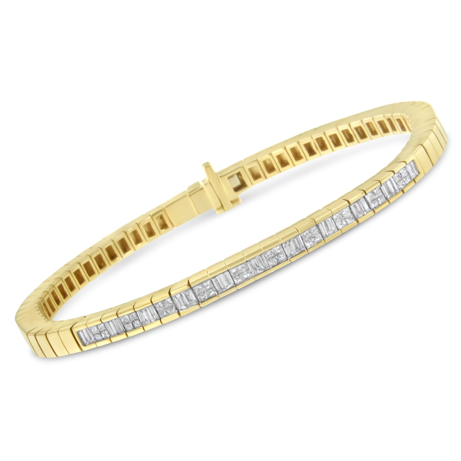 14K Yellow Gold 1-1/10 Cttw Princess &amp; Baguette Cut Diamond 7" Alternating Stone Eternity Tennis Bracelet (G-H Color, VS1-VS2 Clarity) by Bids.com