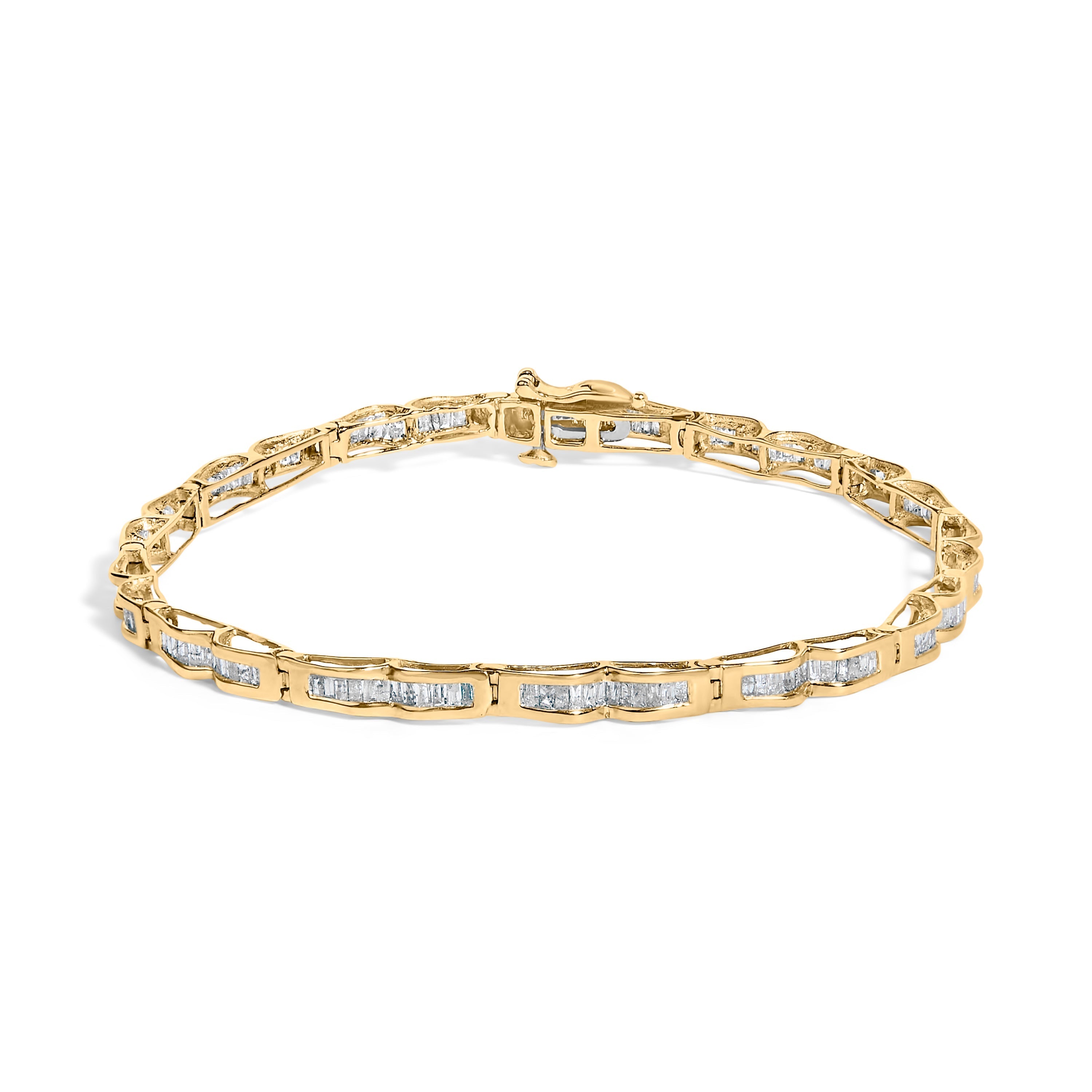 10K Yellow Gold 2.00 Cttw Baguette Diamond Channel Set Link Bracelet  DestGlow