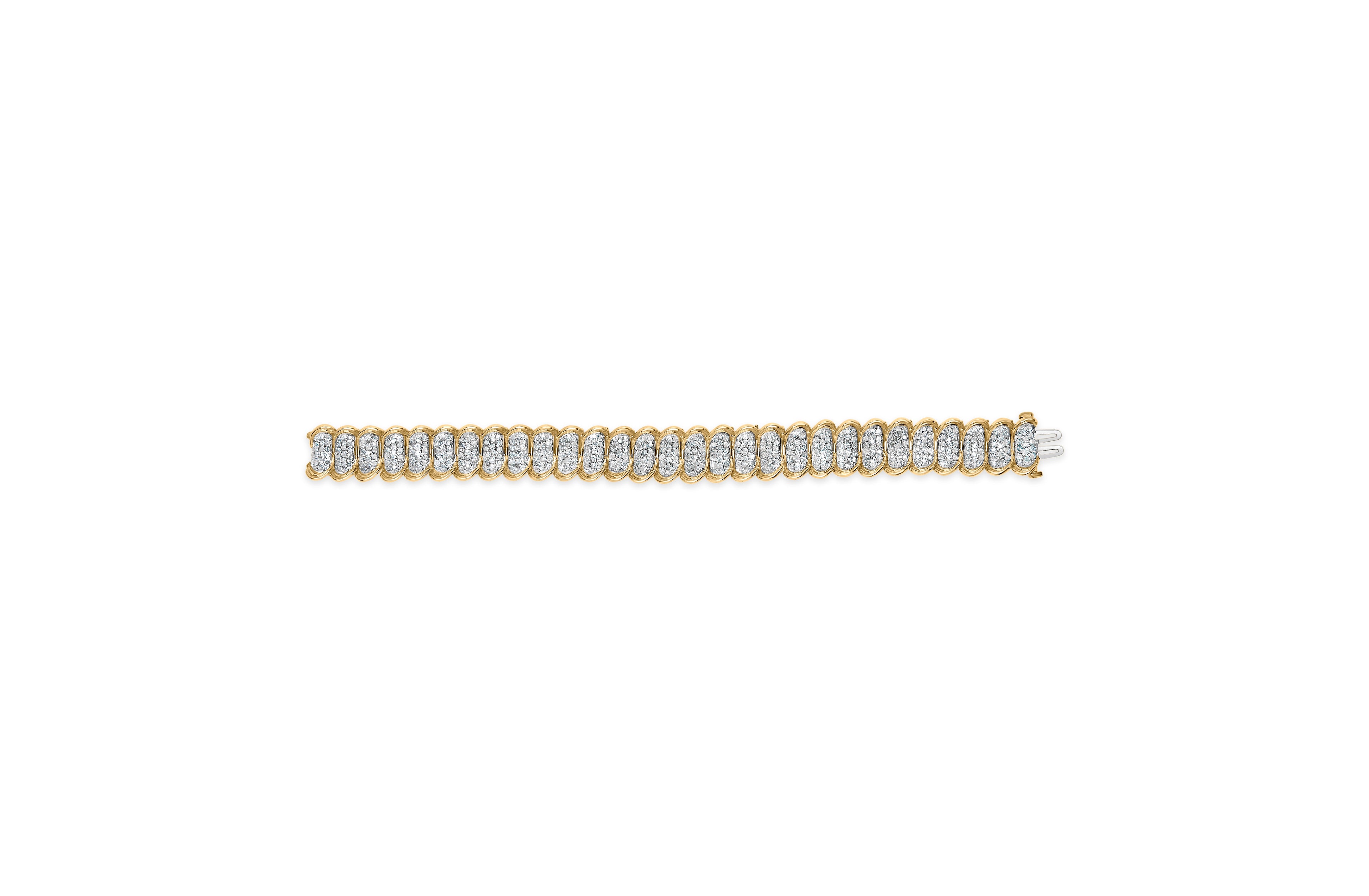 10K Yellow Gold 4.00 Cttw Pave Diamond Classic Link 7" Bracelet (I-J Color, I2-I3 Clarity) by Bids.com