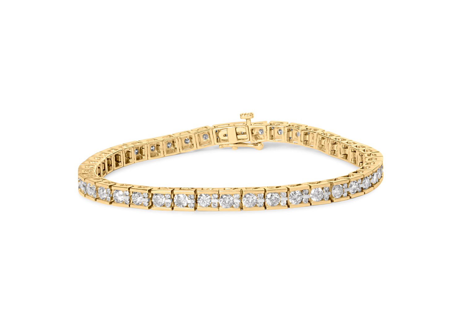10K Yellow Gold 4.00 Cttw Channel Set Round Diamond Tennis 7" Bracelet (J-K Color, I1-I2 Clarity) by Bids.com