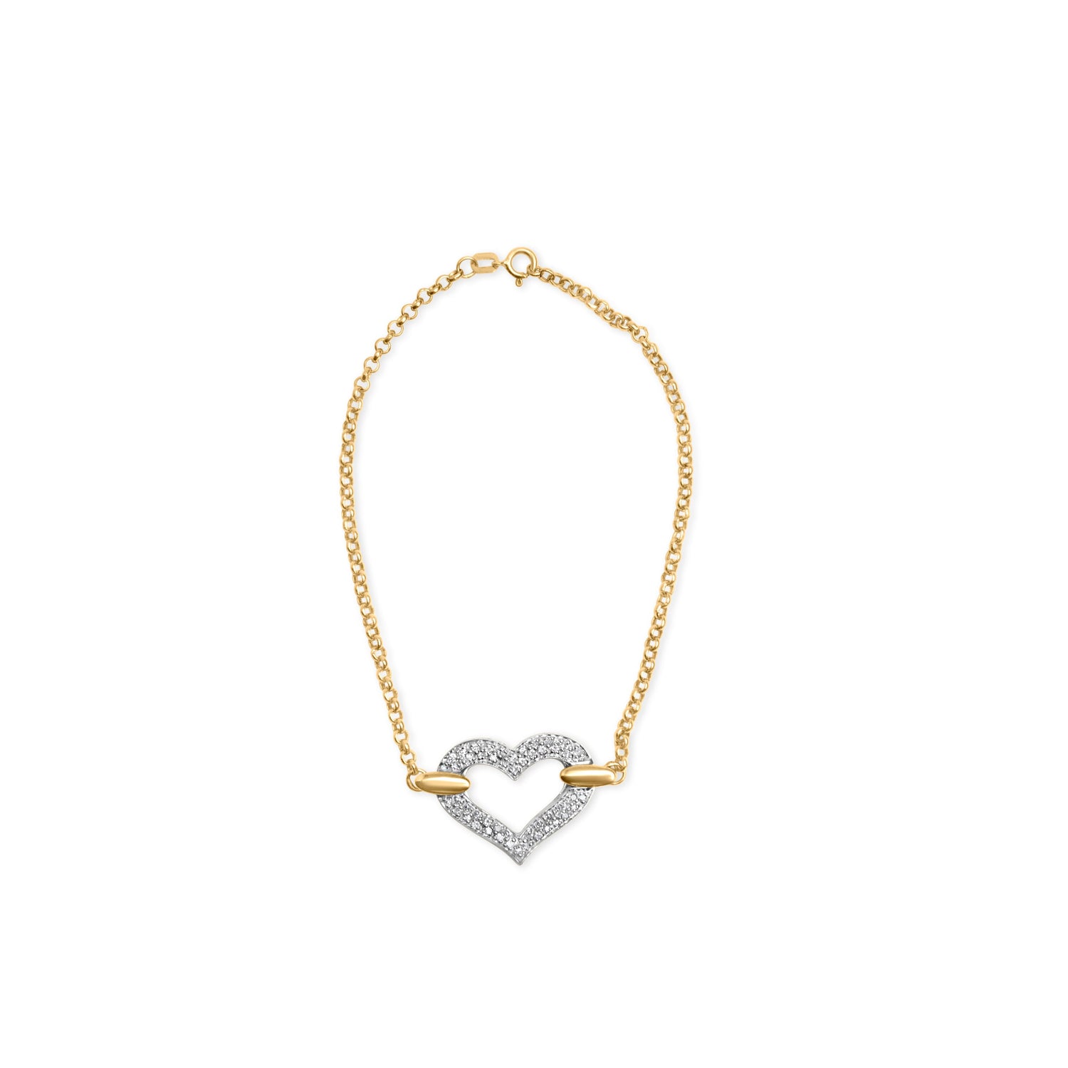 10K Two Tone Gold 1/4 Cttw Diamond Encrusted Heart Charm 7" Bracelet (H-I Color, I1-I2 Clarity) by Bids.com
