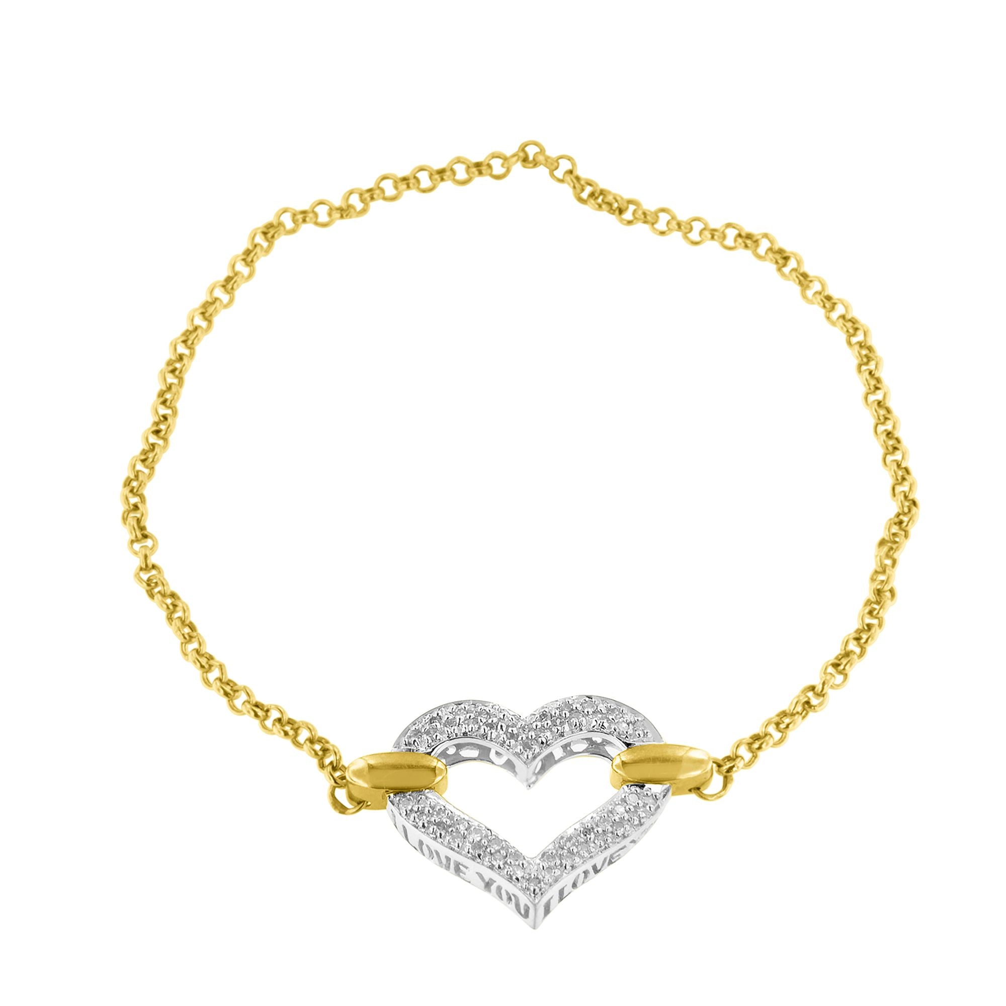10K Two Tone Gold 1/4 Cttw Diamond Encrusted Heart Charm 7" Bracelet (H-I Color, I1-I2 Clarity) by Bids.com