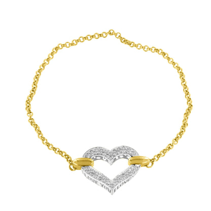 10K Two Tone Gold 1/4 Cttw Diamond Encrusted Heart Charm 7" Bracelet (H-I Color, I1-I2 Clarity) by Bids.com