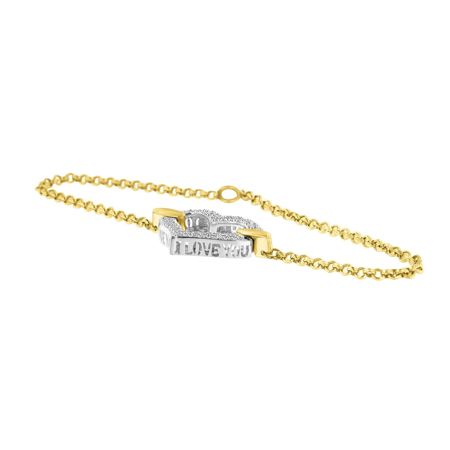 10K Two Tone Gold 1/4 Cttw Diamond Encrusted Heart Charm 7" Bracelet (H-I Color, I1-I2 Clarity) by Bids.com