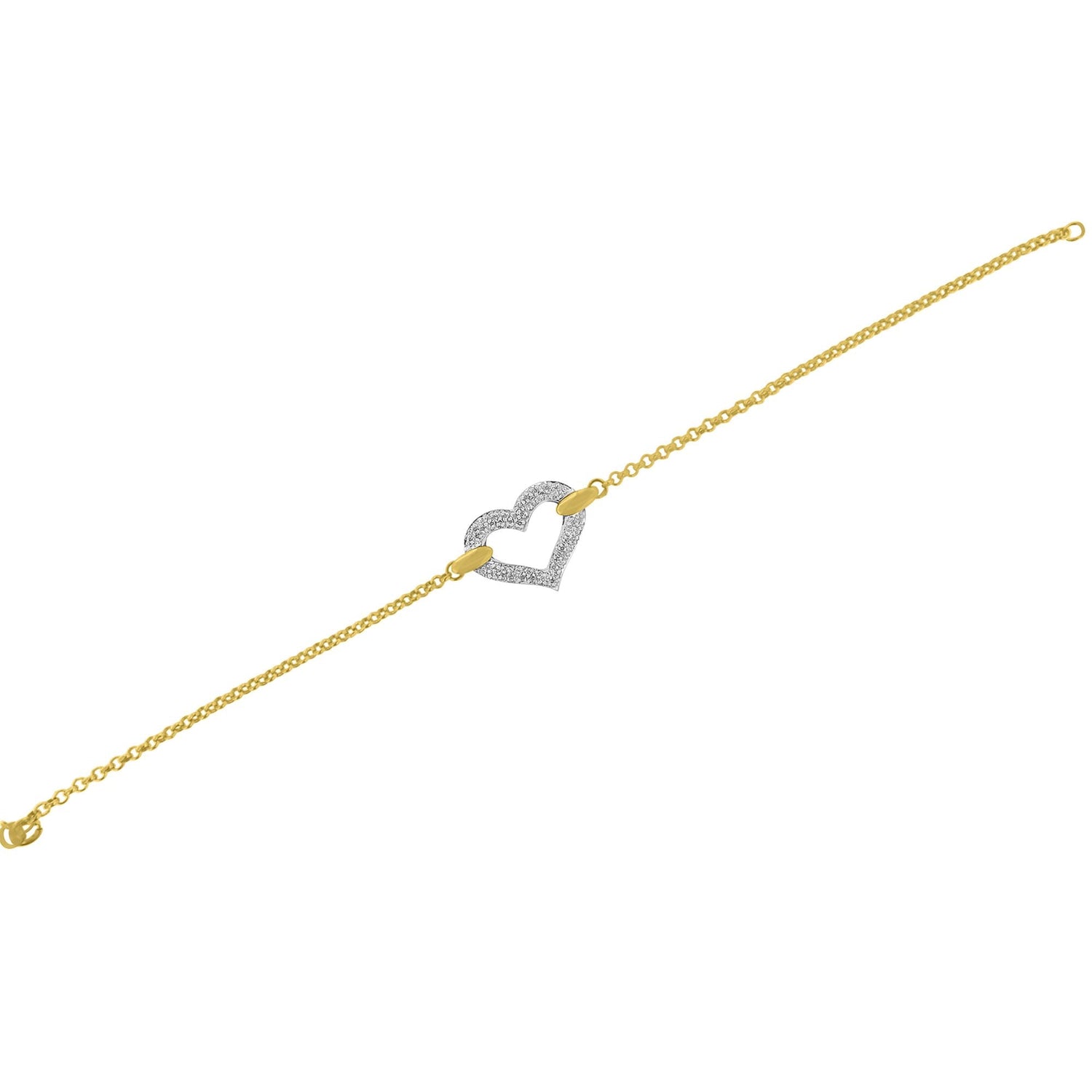 10K Two Tone Gold 1/4 Cttw Diamond Encrusted Heart Charm 7" Bracelet (H-I Color, I1-I2 Clarity) by Bids.com