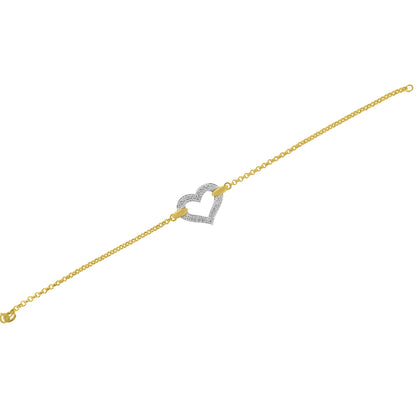 10K Two Tone Gold 1/4 Cttw Diamond Encrusted Heart Charm 7" Bracelet (H-I Color, I1-I2 Clarity) by Bids.com