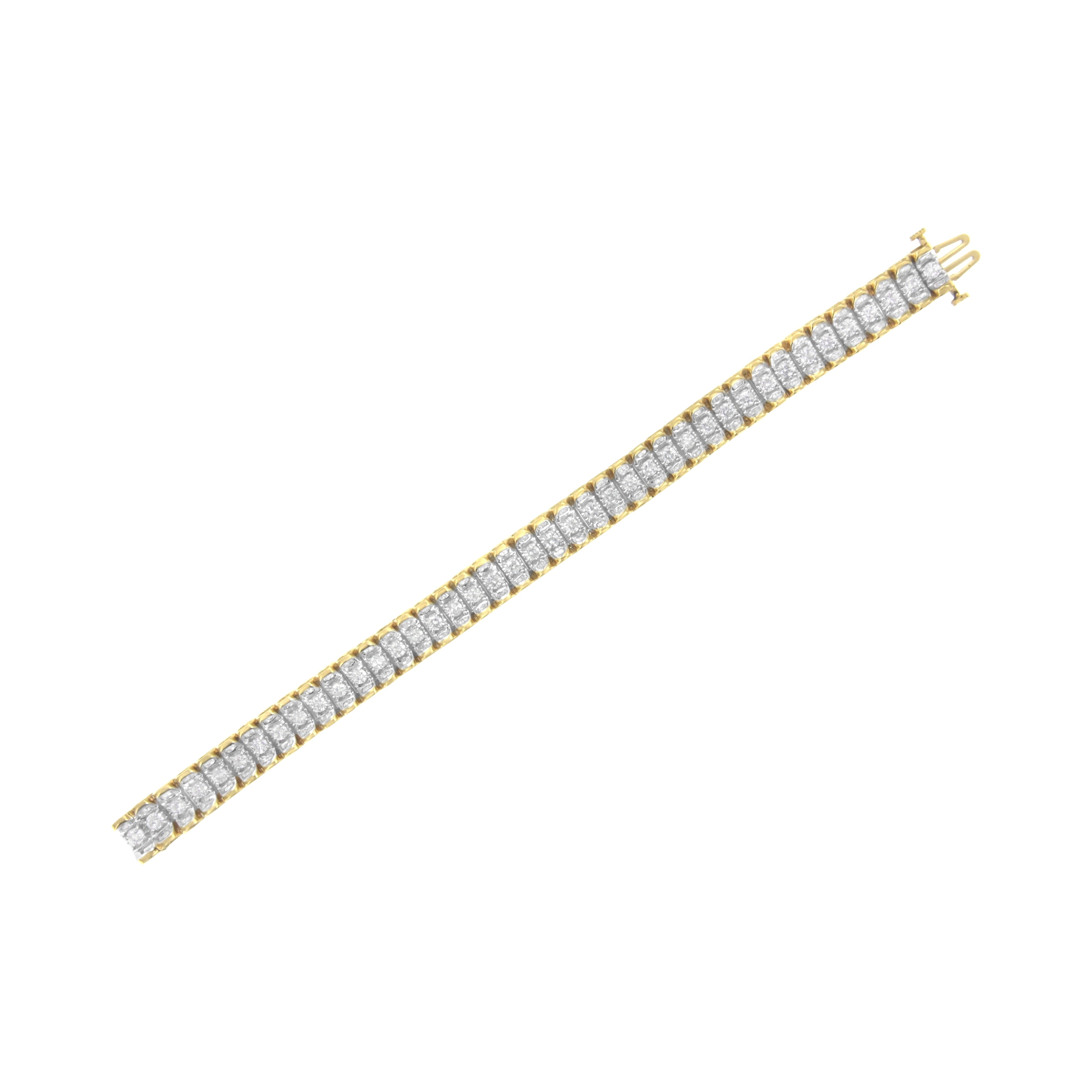 14K Yellow and White Gold 5.0 Cttw Round &amp; Baguette Cut Diamond 7" Reflective Tennis Bracelet (H-I Color, I1-I2 Clarity) by Bids.com