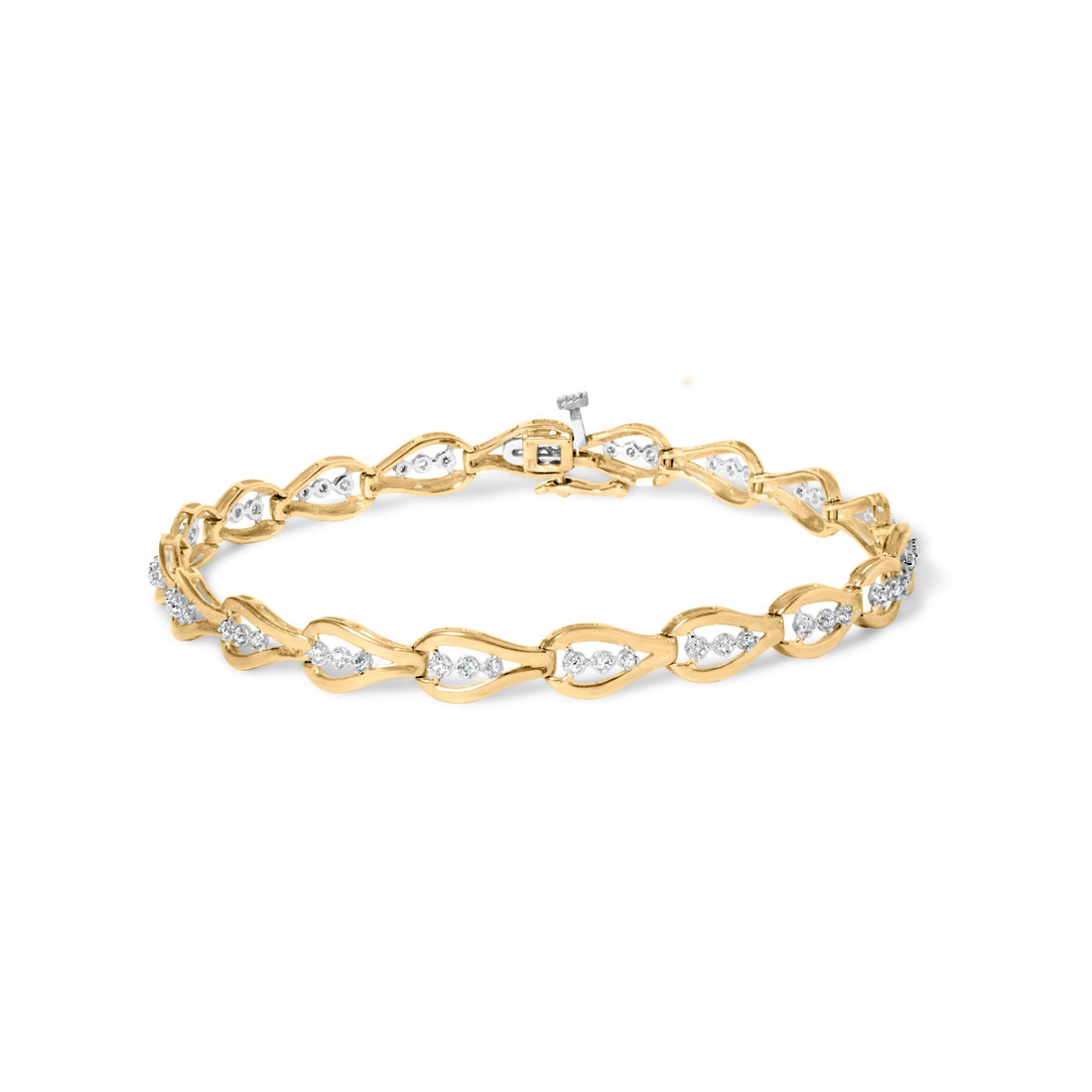 10k Yellow Gold 1/3 Cttw Diamond 3 Stone Teardrop Design Link Bracelet (I-J Color, I1-I2 Clarity) - 7.25" Inches by Bids.com