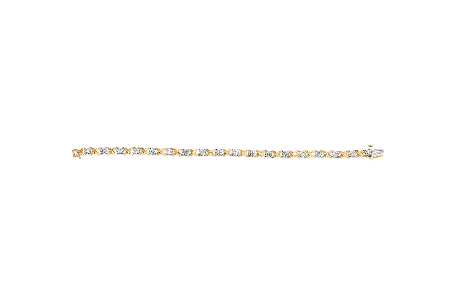 10K White Gold 1.00 Cttw Diamond Floral Cluster and X-Link 7.25" Bracelet (I-J Color, I1-I2 Clarity)