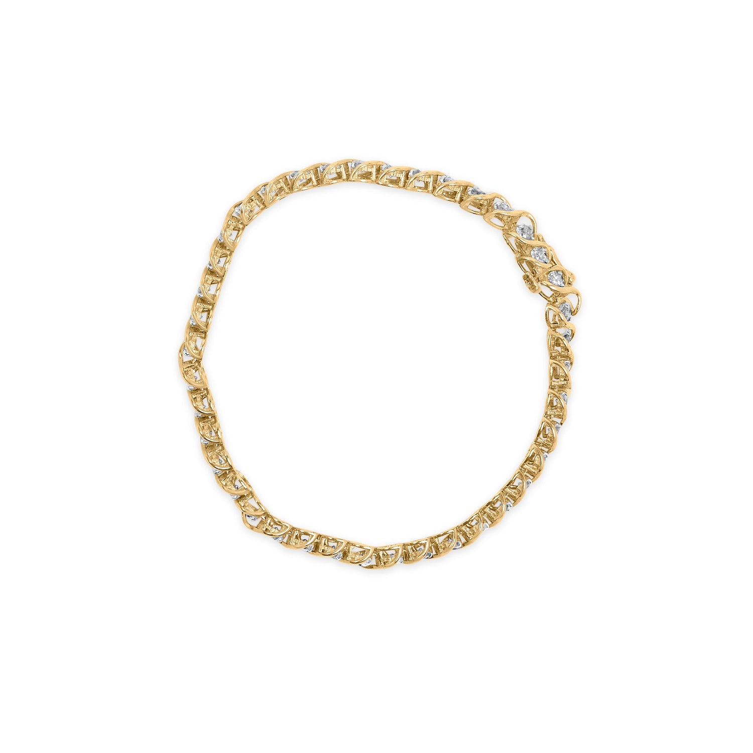 10K Yellow Gold 3 cttw Round-Cut Diamond Spiral Link 7.50" Bracelet (I-J Color, I1-I2 Clarity) by Bids.com