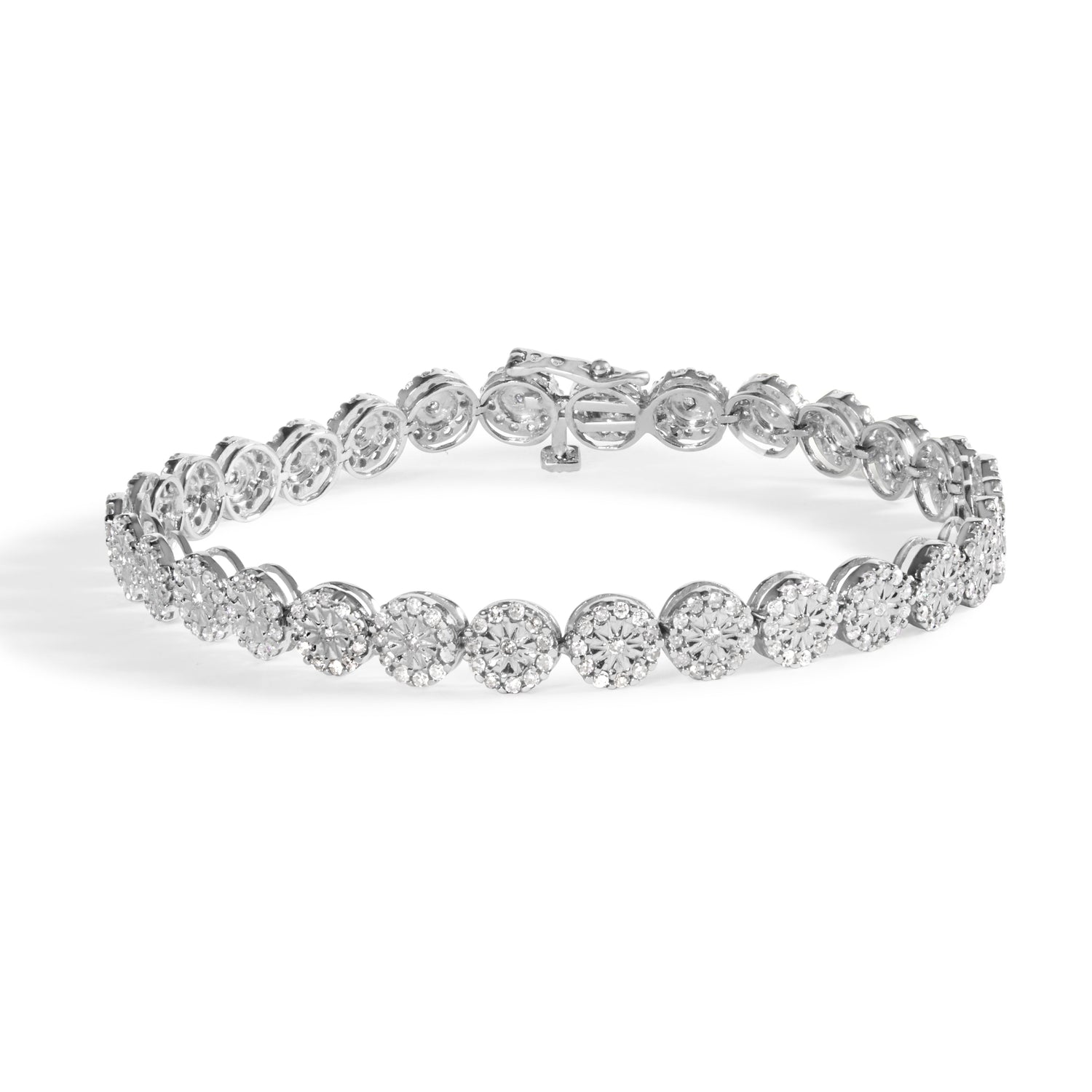 14K White Gold 2.00 Cttw Diamond Halo Link Tennis Bracelet (H-I Color, I1-I2 Clarity) - 7" Inches by Bids.com