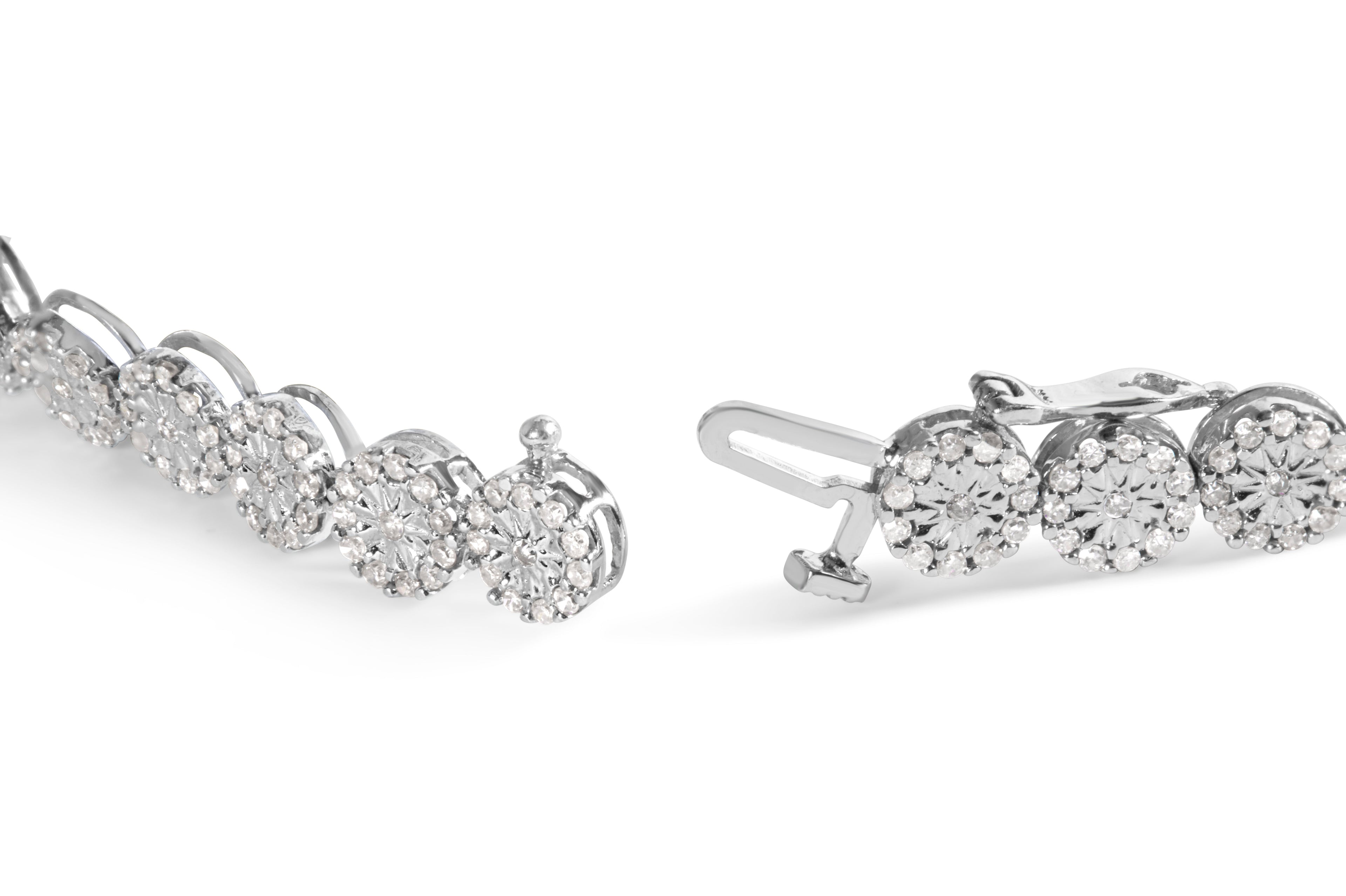 14K White Gold 2.00 Cttw Diamond Halo Link Tennis Bracelet (H-I Color, I1-I2 Clarity) - 7" Inches by Bids.com