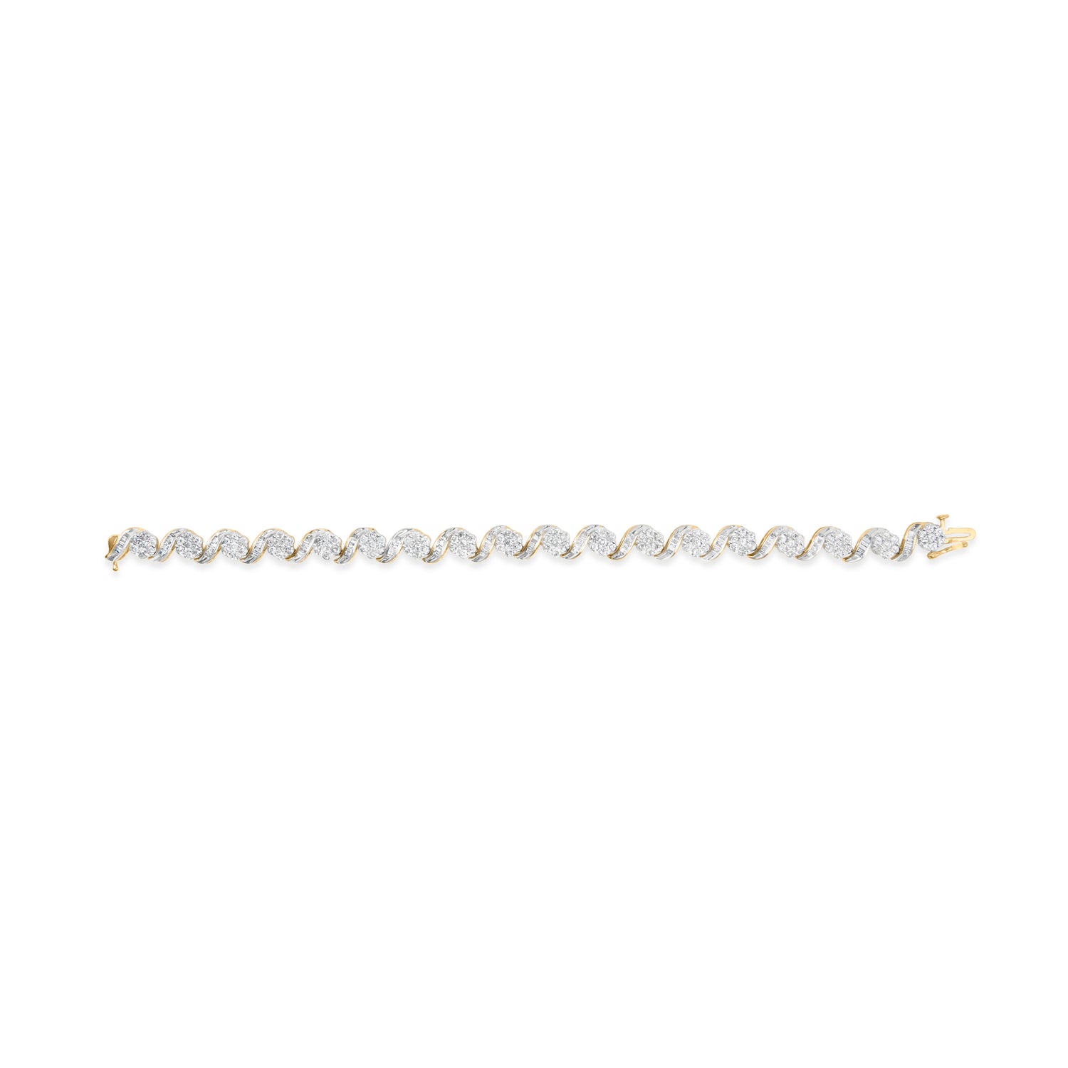 10k Yellow Gold 5.00 Cttw Round-Cut and Baguette-Cut Diamond Floral Link 7.25" Bracelet (I-J Color, I2-I3 Clarity) by Bids.com