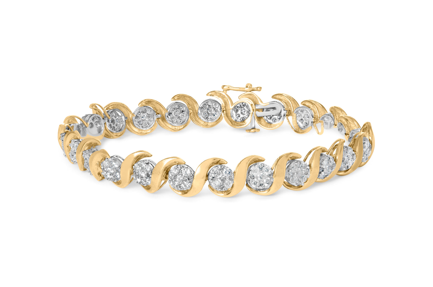 10K Yellow Gold 4.00 Cttw Round-Cut Diamond Floral Link 7.5" Bracelet (H-I Color, I2-I3 Clarity) by Bids.com