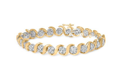 10K Yellow Gold 4.00 Cttw Round-Cut Diamond Floral Link 7.5" Bracelet (H-I Color, I2-I3 Clarity) by Bids.com