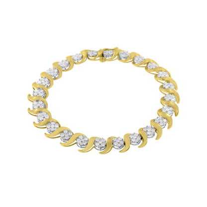 10K Yellow Gold 4.00 Cttw Round-Cut Diamond Floral Link 7.5" Bracelet (H-I Color, I2-I3 Clarity) by Bids.com