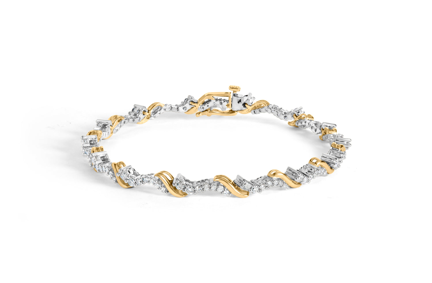 10K Yellow and White Gold 2.00 Cttw Diamond "S" Link 7" Bracelet (H-I Color, I2-I3 Clarity) by Bids.com
