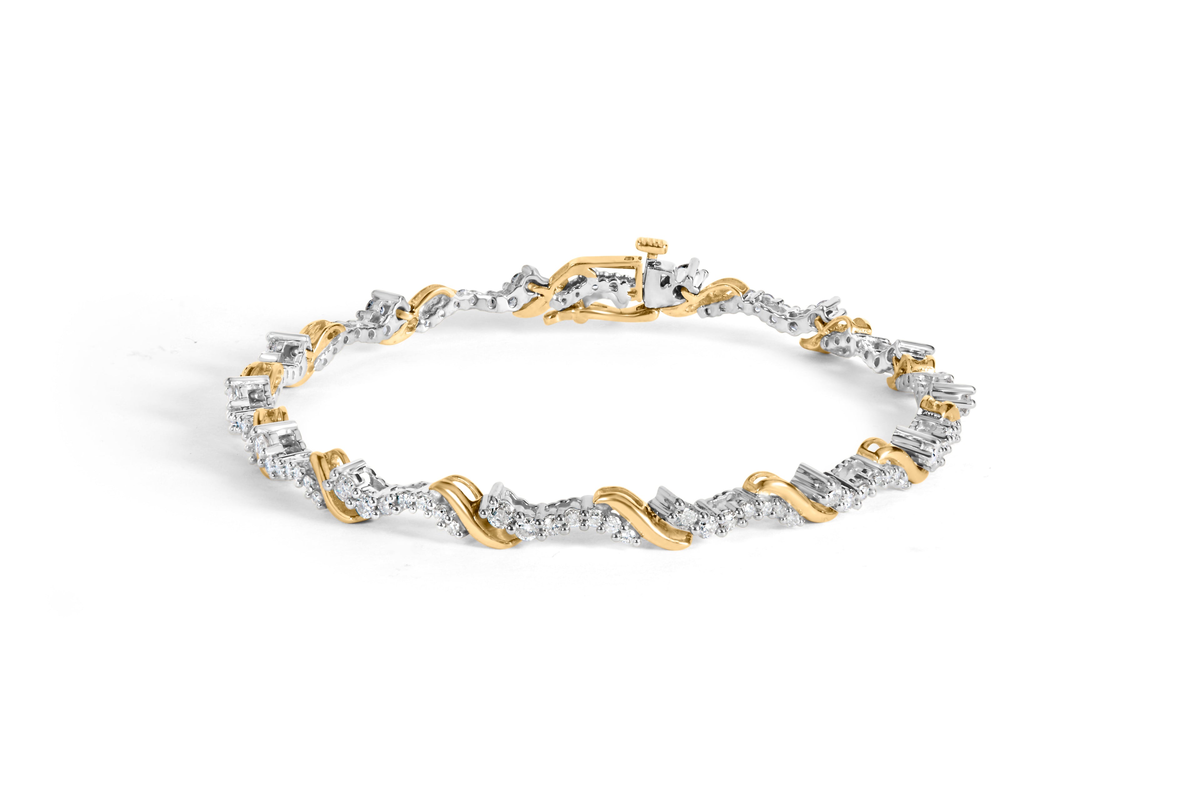 10K Yellow and White Gold 2.00 Cttw Diamond "S" Link 7" Bracelet (H-I Color, I2-I3 Clarity) by Bids.com